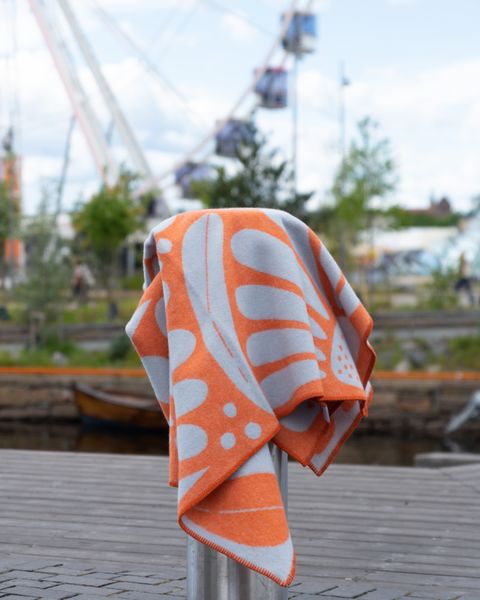 Ullpledd SOMMER orange/lysbl&aring;